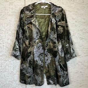 IC Paris Vintage Boho Chic Long Silk Coat Jewel Greens Paisley Old Money Y2K